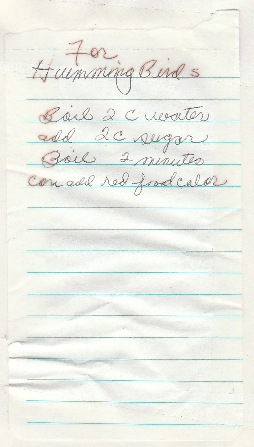 recipe for hummingbirds.  the text is contained in this blog post.